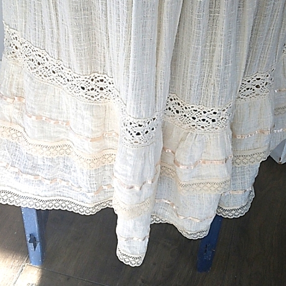 ADORABLE BOHO/HIPPIE CREAM GAUZE EMBROIDERED MADE IN MEXICO DRESS WOMANS M - Picture 4 of 9